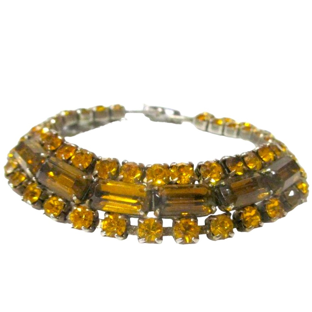 Eye-Catching Vintage Split Row Amber Colored Rhin… - image 1